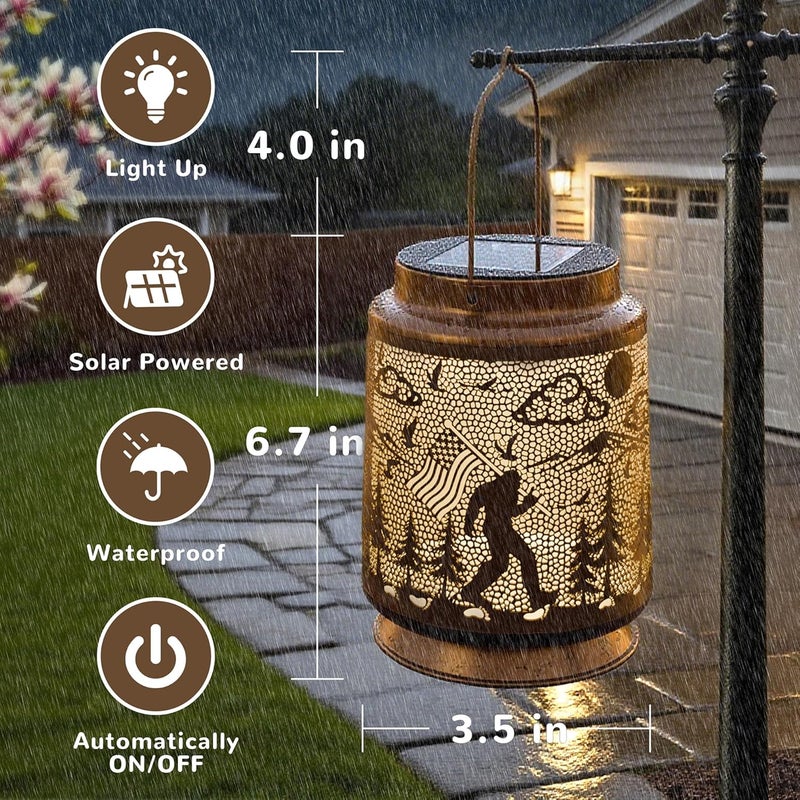 Miggley Bigfoot Solar Lantern for Garden Outdoor Decor – Hanging Metal Light Decoration for Patio, Yard, Lawn, Pathway, Backyard – Sasquatch Gift for Mom, Women, Grandma - Image 5